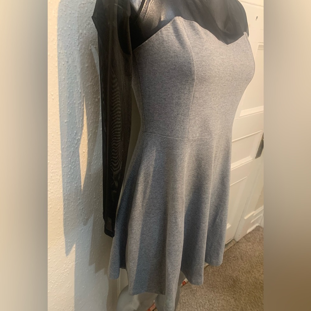 Forever 21 Gray Skater Fit & Flare Dress Black Mesh Top